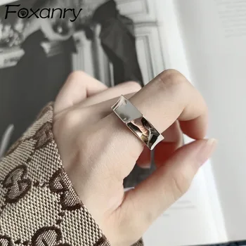 FOXANRY Minimalistický Strieborná Farba Páry Prstene pre Ženy, Módne, Elegantné Hladké Geometrické Námestie Prst Strany Šperky, Darčeky