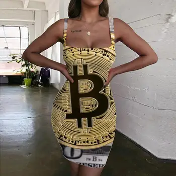 KYKU Bitcoin Šaty Ženy Peniaze Dámske Šaty Harajuku Sundress Bežné 3d Tlač Dámske Oblečenie Letné Krátke Pláži Femme