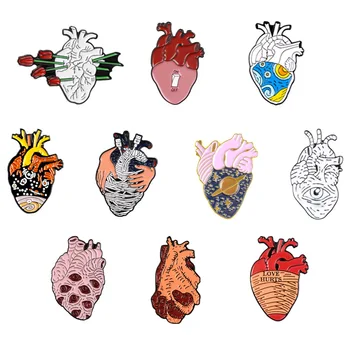 Cartoon Osobitný Orgán Kolíky Odznak Módne Anatómia Srdca Smalt Pin Mozgu Brošňa Pre Lekárov Kovové Šperky Darček Veľkoobchod