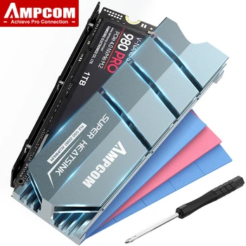 AMPCOM M. 2 2280 SSD chladič, Obojstranné Chladiča, Zodpovedajúce Tepelnej Silikónové podložky pre PCIE NVME NGFF M. 2 SSD