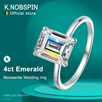 KNOBSPIN 4ct Emerald Moissanite Krúžok s925 Šterlingov Sliver, Pozlátené 18k Biele Zlato Svadobné Kapela Zásnubné Prstene Pre Ženy
