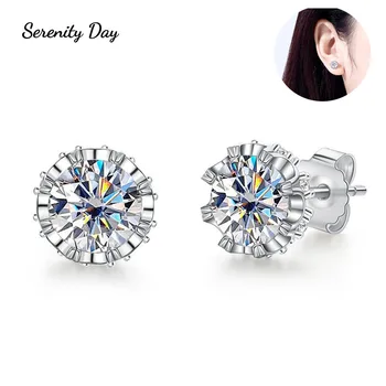 Serenity Deň Real Vykladané 1Ct D Farba Moissanite Diamond Stud Náušnice Pre Ženy S925 Mincový Striebro Jemné Šperky Valentine Darček