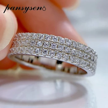 PANSYSEN Reálne 925 Sterling Silver Kolo Kruhu Simulované Moissanite Diamond Snubné Prstene pre Ženy, Jemné Šperky Zásnubný Prsteň