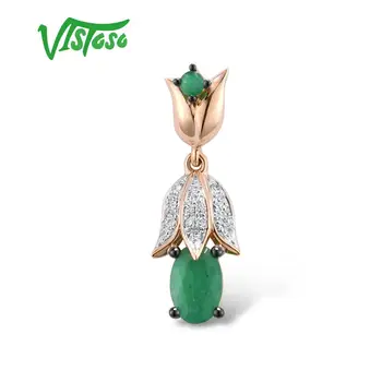 VISTOSO Zlaté Prívesky Pre Ženy Čistý 14K 585 Rose Gold Kvet Prírodné Emerald Iskrivý Diamant Svadobné Jemné Šperky