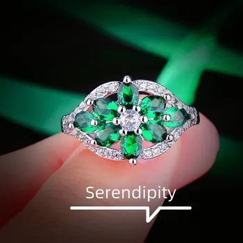 BLACK ANGEL Striebornej Farbe Imitácie Prírodných Emerald Prstene pre Ženy Jednoduchý Módny Luxus Zelený Zirkón Kvet Krúžok Strany Šperky