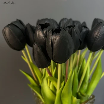 SunMade Luxusné Gotický Black Tulip Kytice Skutočný Dotyk Umelé Kvety Domov Hotel Dekorácie Flores Artificiais Fialový Kvet