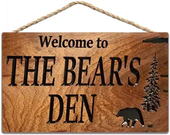 Mingtemei Rustikálny Dreva Niesť Znamenie Vitajte na Medvede Den Prihlásiť Vonkajšie Lodge Plakety Ručne vyrábané Drevené Prihlásiť