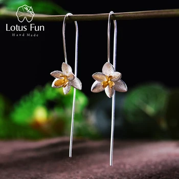 Lotus Zábava Reálne 925 Sterling Silver Prírodné Ručne vyrábané Šperky Roztomilý Kvet, ktorý Kvitne Módne Náušnice Kvapka pre Ženy Vianočný Darček
