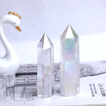 1PC Prírodný Krištáľ Electroplate Bod Prútik Reiki Liečenie Magic Zdravie Energie Gem Šesťhranné Ornament Colorfull Crystal Stĺpec