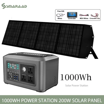 SMARAAD Udržateľného Čistej Energie, Prenosný Generátor 1000W elektráreň, 200W Solárny Panel Európska Norma 220V Plnenie Príspev