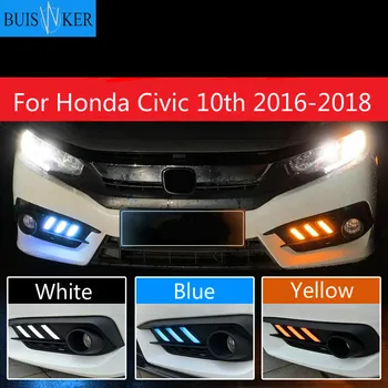 Auto 1 Sada LED DRL Denné Beží Svetla Denné svetlo Žltá Zase Signál reflektorov Pre Honda Civic 10. 2016 2017 2018