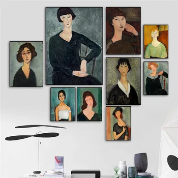 Klasická Slávnych Diel Steny Umelecké Plátno Amedeo Modigliani Obrázok Maľovanie Vintage Ženy Portrét Plagát Cuadros Dekor