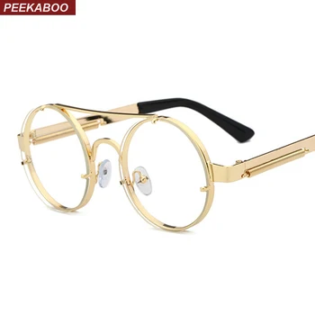 Peekaboo okrúhle okuliare rámy mužov vintage zlato 2018 flat top retro kolo kovový rám, číre šošovky okuliare ženy rám