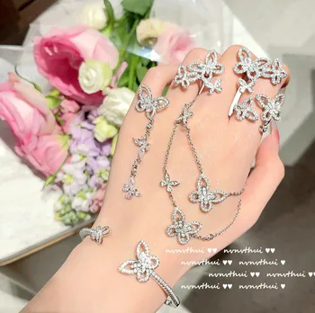 Nový Butterfly Šperky Set Luxusný 925 Silver Farba Lesklý Cubic Zirconia Kúzlo Dámske Svadobné Elegantná Jewlery Dary