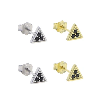 100% 925 sterling silver tri čierne cz trojuholník klincami minimalistický mini malé stud náušnice pre dievčatá malý roztomilý strieborné šperky