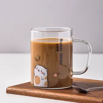 400 ml Cute Cat Šálka s Lyžičkou a Veko Tvorivé Káva Hrnček Mlieka Čaj Rukoväť Pohár Sklenené Fľaše Raňajky Pohár KEDICAT