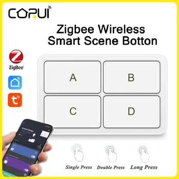 CoRui Tuya ZigBee Smart Wireless Tlačidlo Scény Prepínač 12 Scény Prepínač Bezdrôtovej komunikácie na Diaľku APP Riadenie 4gang Smart Home Život Zariadení