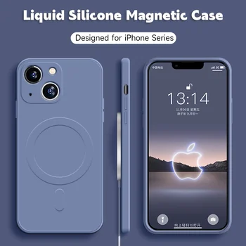 Kvapalné Silikónové Magnetické puzdro pre iPhone 11 12 13 Pro Max Mini X Xs Xr 8 Plus Bezdrôtovú Nabíjačku Magnet Magesafing Kryt Telefónu