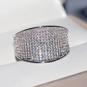 925 Sterling Silver luxusné Prst Prsteň Plný diamantové Zásnubné Prstene pre Ženy Mincový Striebro jemné Šperky, Módne svadobný dar