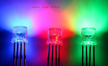 100ks Vody Jasné, Plochý Top 5 mm RGB LED Dióda