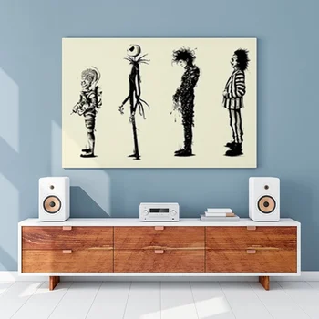 Tim Burton Film Beetlejuice Edward Scissorhands Film, Maliarske Plátna Plagáty a Tlač Cuadros Wall Art Obraz pre Home Decor